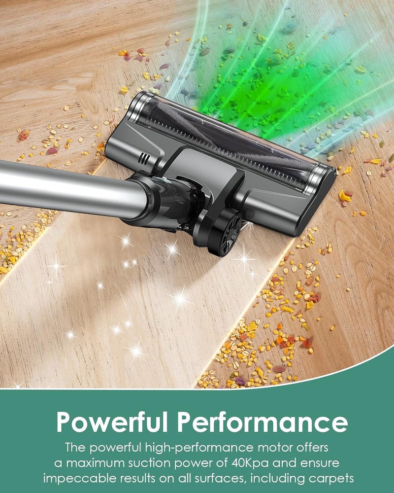 VersLife Cordless Vacuum Cleaner, 500W/40KPA Lightweight Stick Vacuum up to 40 mins Runtime, LED Display and Green Headlights, 6-Stages Filtration, Self-Standing Vacuum for Home Hard Floor, Carpet and Pet Hair - Image 3